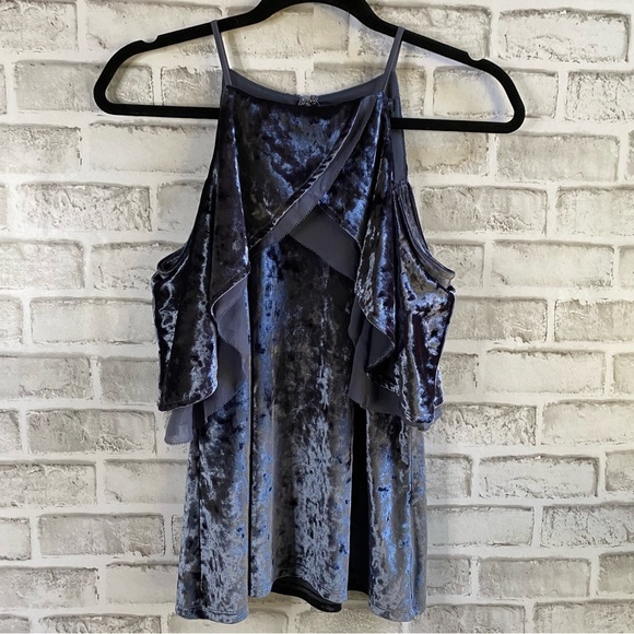 WHBM Cold Shoulder Crushed Velvet Top - Picture 2 of 6
